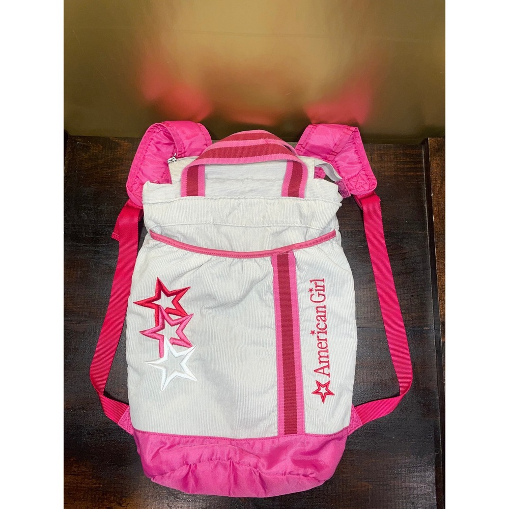 American Girl Doll Backpack Bag Pink‎ Gray Stars Corduroy Adjustable Straps